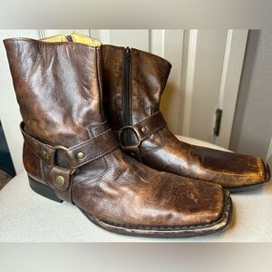 Impulse Men's Brown Leather Harness Boots Square Toe Biker Rocker Cowboy Sz 9